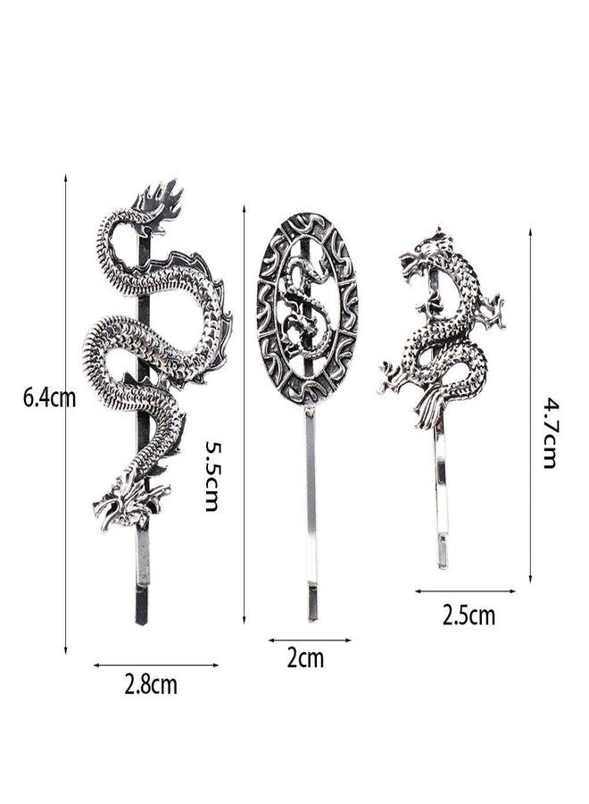 Pokinge 6 Pcs Vintage Dragon Hair Clips Set, Personality Punk Chinese Dragon Hairpin Hair Clamps, 3 Design Metal Hair Bangs Clips Headwear for Women Girls(gold and silver) - Image 2