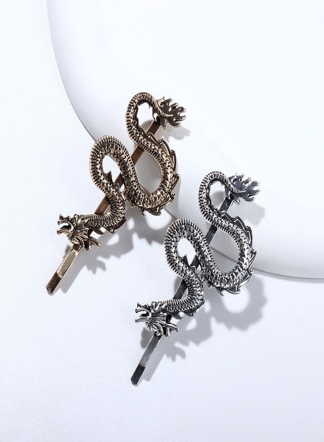 Pokinge 6 Pcs Vintage Dragon Hair Clips Set, Personality Punk Chinese Dragon Hairpin Hair Clamps, 3 Design Metal Hair Bangs Clips Headwear for Women Girls(gold and silver) - Image 5