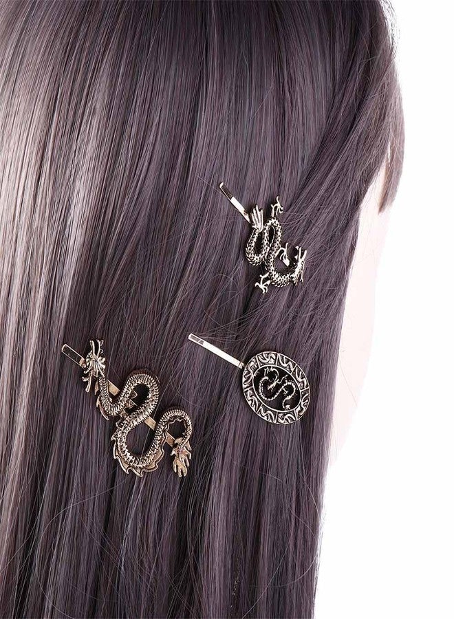 Pokinge 6 Pcs Vintage Dragon Hair Clips Set, Personality Punk Chinese Dragon Hairpin Hair Clamps, 3 Design Metal Hair Bangs Clips Headwear for Women Girls(gold and silver) - Image 4