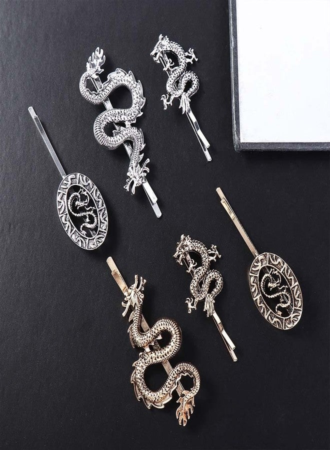 Pokinge 6 Pcs Vintage Dragon Hair Clips Set, Personality Punk Chinese Dragon Hairpin Hair Clamps, 3 Design Metal Hair Bangs Clips Headwear for Women Girls(gold and silver) - Image 3