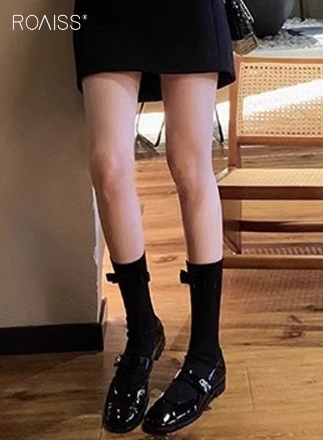 رويس حذاء ماري جين نسائي مريح وجيد التهوية، ذو مقدمة مستديرة، بتصميم فرنسي أنيق، مصنوع من الجلد الناعم، حذاء مسطح بكعب سميك منخفض، مناسب للارتداء اليومي، لون أسود - Image 4