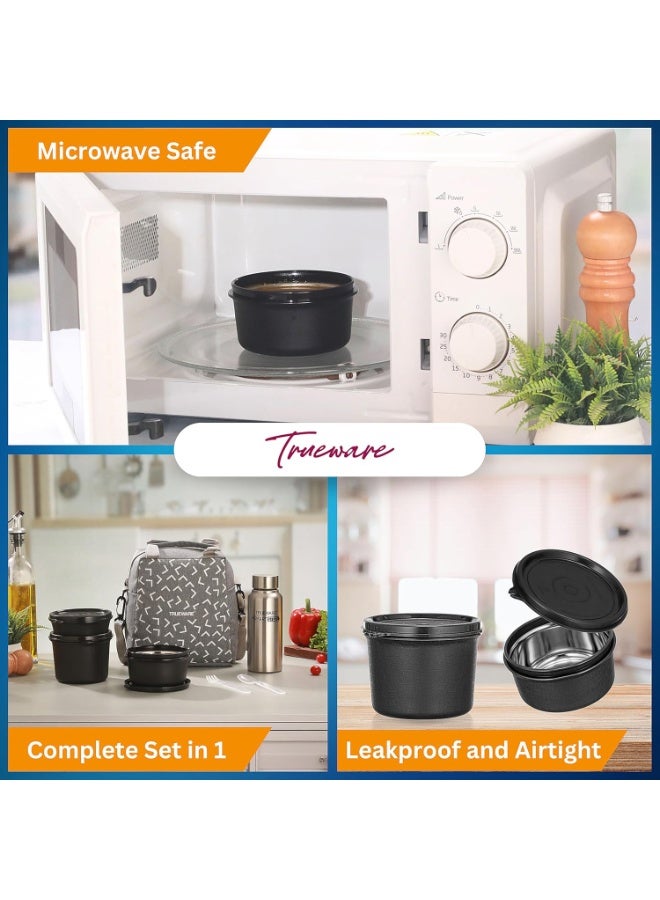 Trueware Omaga Lunch Box with Insulated Khadi Jacket, 3 Microwave Safe & Leak Proof Inner Stainless Steel Containers(1 x 200ml, 1 X 400ml & 1 X 500ml,500ml water bottle with spoon & fork - Image 4