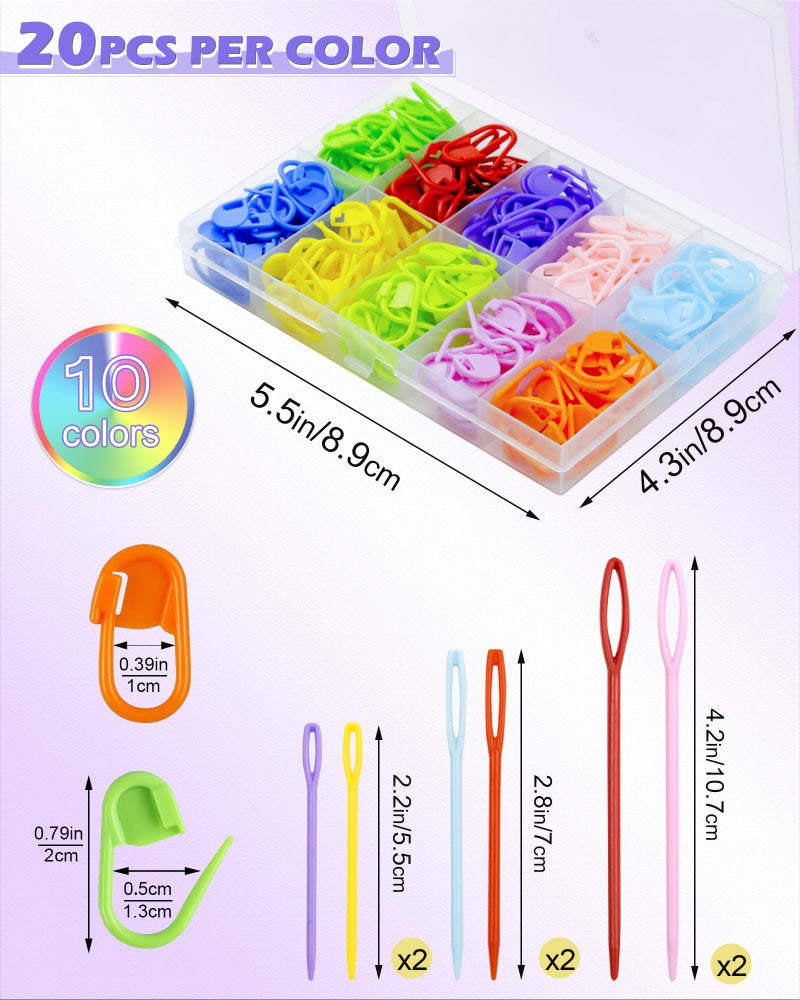 FIVEIZERO 200 Pcs Stitch Markers 10 Color Knitting Markers Crochet Hook and Needle Clip, Sewing Needles with Plastic Eyelets, Colorful Crochet and Needle Markers for DIY and Craft Sewing - Image 2