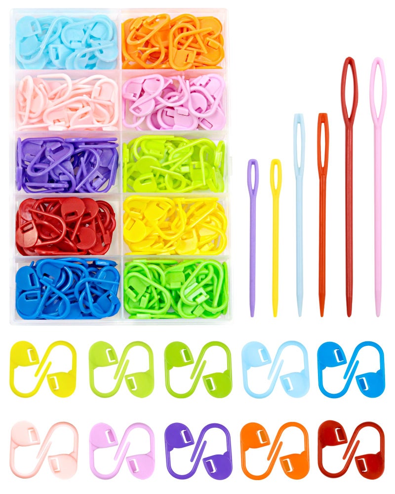 FIVEIZERO 200 Pcs Stitch Markers 10 Color Knitting Markers Crochet Hook and Needle Clip, Sewing Needles with Plastic Eyelets, Colorful Crochet and Needle Markers for DIY and Craft Sewing - Image 1