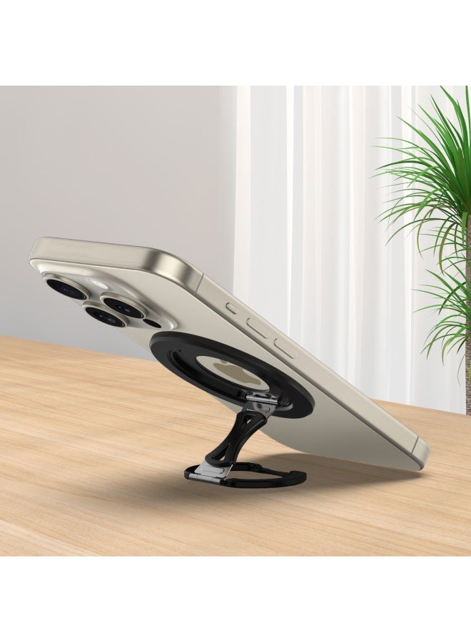 Magnetic Suction 360 Rotation Mobile Phone Holder Adjustable Magsafe Foldableing Metal Live Broadcast Desktop Lazy Bracket-Color:Black  - Image 5