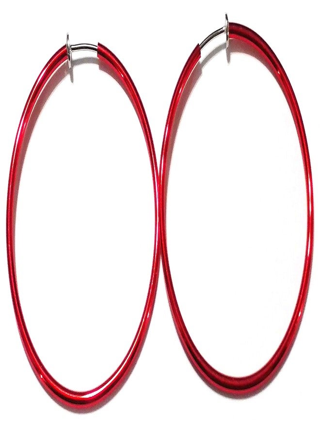 Divas Diggables Clip-on Earrings Red Hoop Earrings Simple Thin 1.5 inch Hoop - Image 2