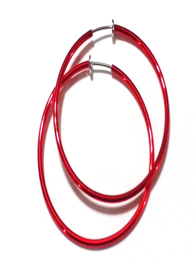 Divas Diggables Clip-on Earrings Red Hoop Earrings Simple Thin 1.5 inch Hoop - Image 1