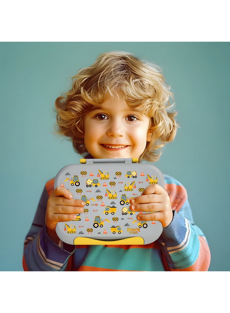 Snack attack SnackAttack Yellow & Gray Excavator  Lunch Box 3/5 convertible compartment - Image 3