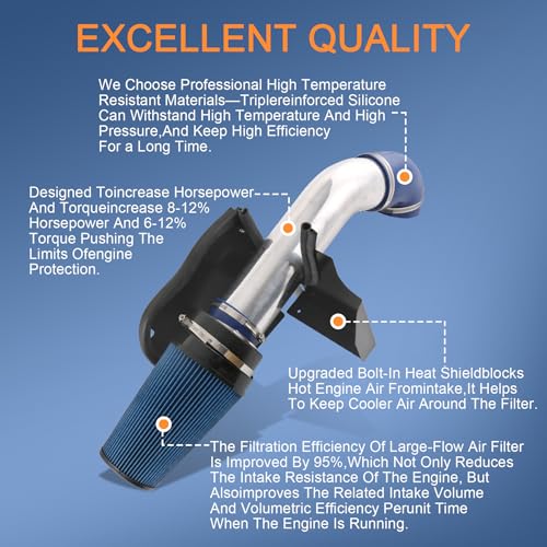 LDMINDA 4 inch Cold Air Intake Kit with Heat Shield Replacement For Silverado 1500 2500 3500 1999-2006 Replacement For GMC For Chevy Sierra V8 4.8L 5.3L 6.0L 1999 2000 2001 2002 2003 2004 2005 2006 - Image 5