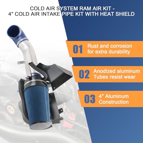 LDMINDA 4 inch Cold Air Intake Kit with Heat Shield Replacement For Silverado 1500 2500 3500 1999-2006 Replacement For GMC For Chevy Sierra V8 4.8L 5.3L 6.0L 1999 2000 2001 2002 2003 2004 2005 2006 - Image 2