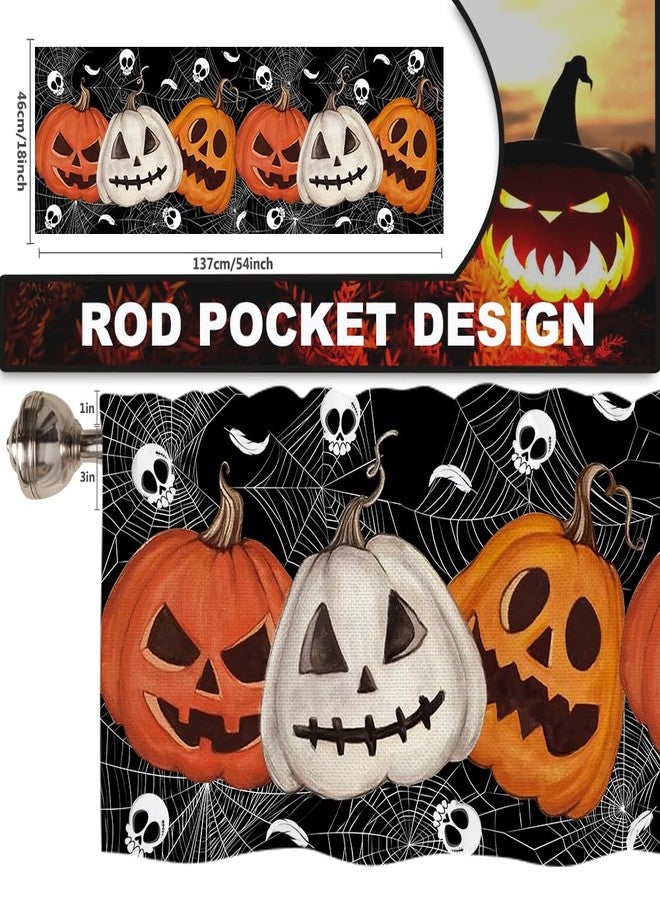 Finphoon Halloween Kitchen Valances for Windows, Halloween Decorations Pumpkin Spider Web Skull Valance Curtains, Rod Pocket Short Window Valances, Window Treatments for Living Bedroom 54"x18" - Image 2