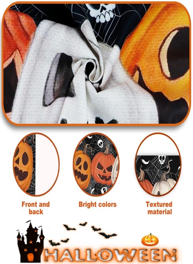 Finphoon Halloween Kitchen Valances for Windows, Halloween Decorations Pumpkin Spider Web Skull Valance Curtains, Rod Pocket Short Window Valances, Window Treatments for Living Bedroom 54"x18" - Image 3