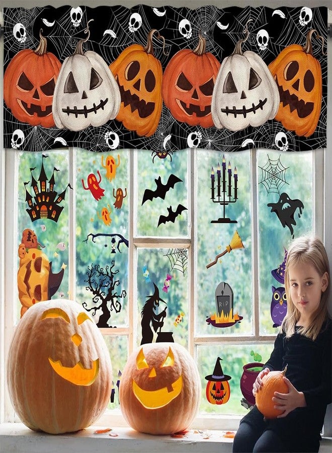 Finphoon Halloween Kitchen Valances for Windows, Halloween Decorations Pumpkin Spider Web Skull Valance Curtains, Rod Pocket Short Window Valances, Window Treatments for Living Bedroom 54"x18" - Image 5