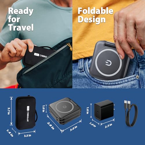 CYBERGIANT 3 in 1 Apple Charging Station for iPhone Airpods iWatch - Travel Charger for Multiple Devices, Portable Foldable Charging Station - Magnetic iPhone Charger with Adaptor&Case (Black) - Image 4