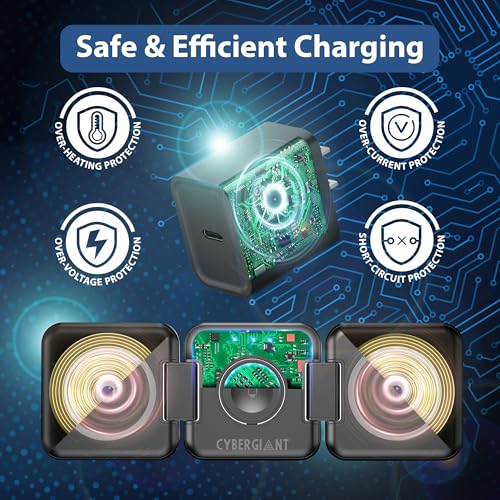 CYBERGIANT 3 in 1 Apple Charging Station for iPhone Airpods iWatch - Travel Charger for Multiple Devices, Portable Foldable Charging Station - Magnetic iPhone Charger with Adaptor&Case (Black) - Image 5
