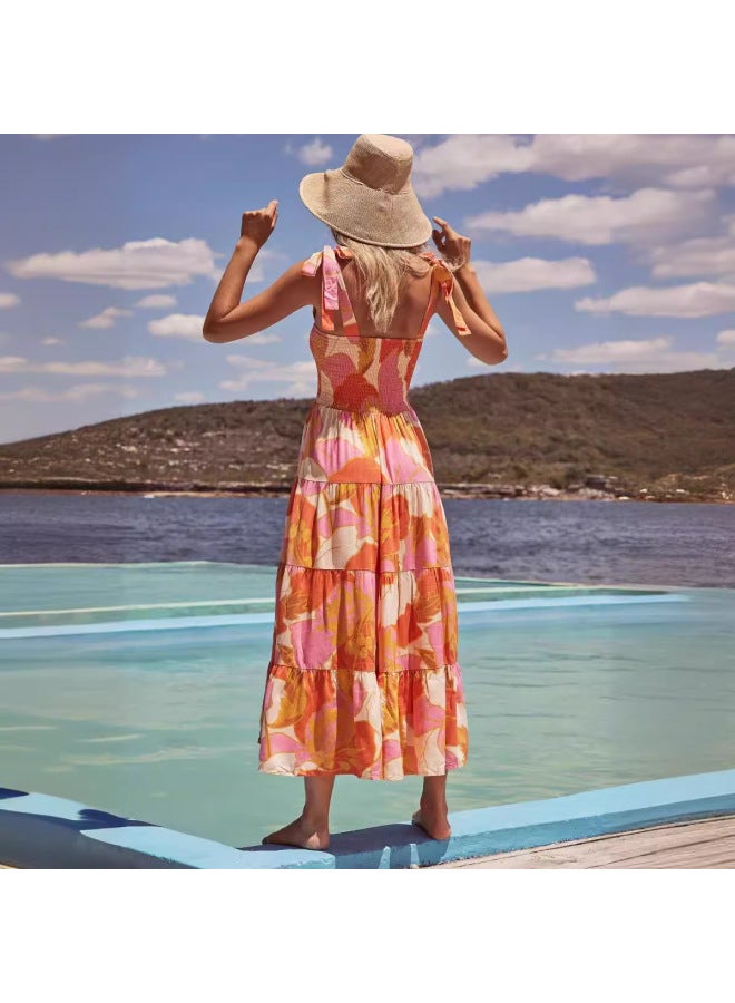 SPRING Summer New Elegant Spaghetti Strap Tie-dye Print Dress Women - Image 3