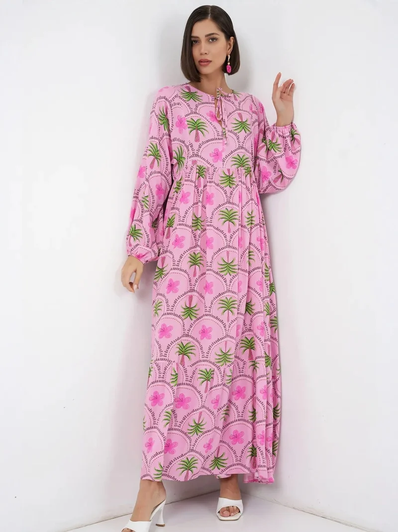 Big Dart BDART Tropical Printed Maxi Dress with Button Closure