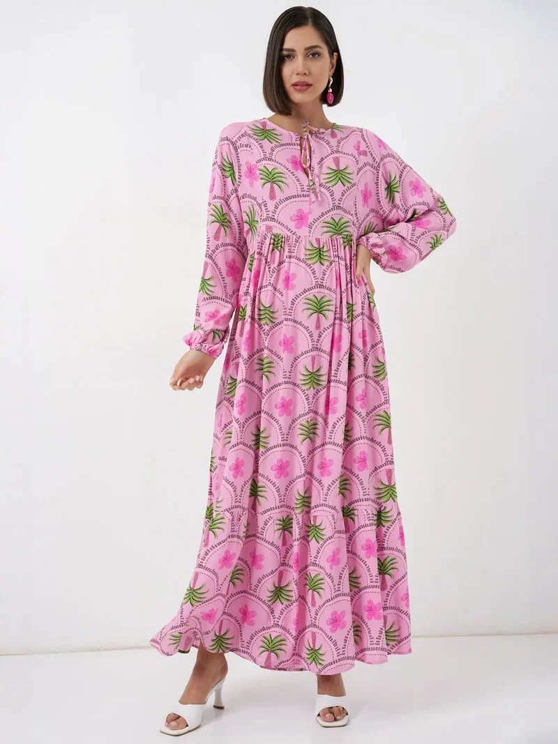 Big Dart BDART Tropical Printed Maxi Dress with Button Closure