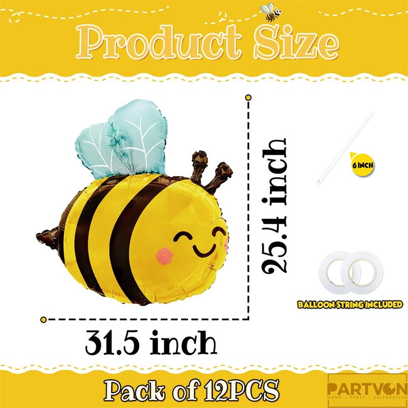 PARTVON 12 PCS Bee Balloons for Baby Shower & Birthday Party Decorations - Bee Day Party, Honeycomb & Sunflower Theme - Bee Baby Shower Decor, Bee Party Supplies, Bee Decorations - Image 2