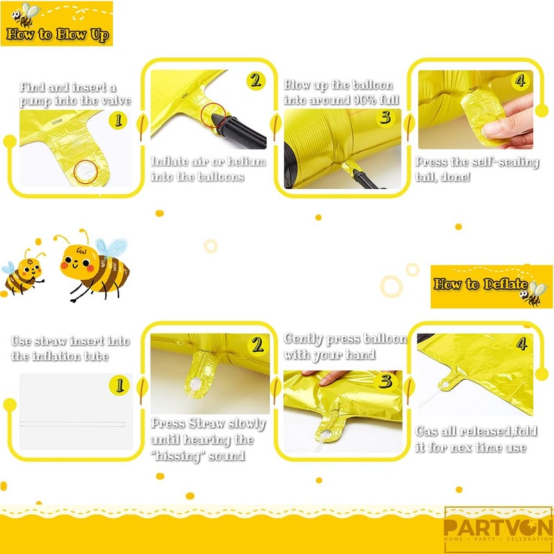 PARTVON 12 PCS Bee Balloons for Baby Shower & Birthday Party Decorations - Bee Day Party, Honeycomb & Sunflower Theme - Bee Baby Shower Decor, Bee Party Supplies, Bee Decorations - Image 3