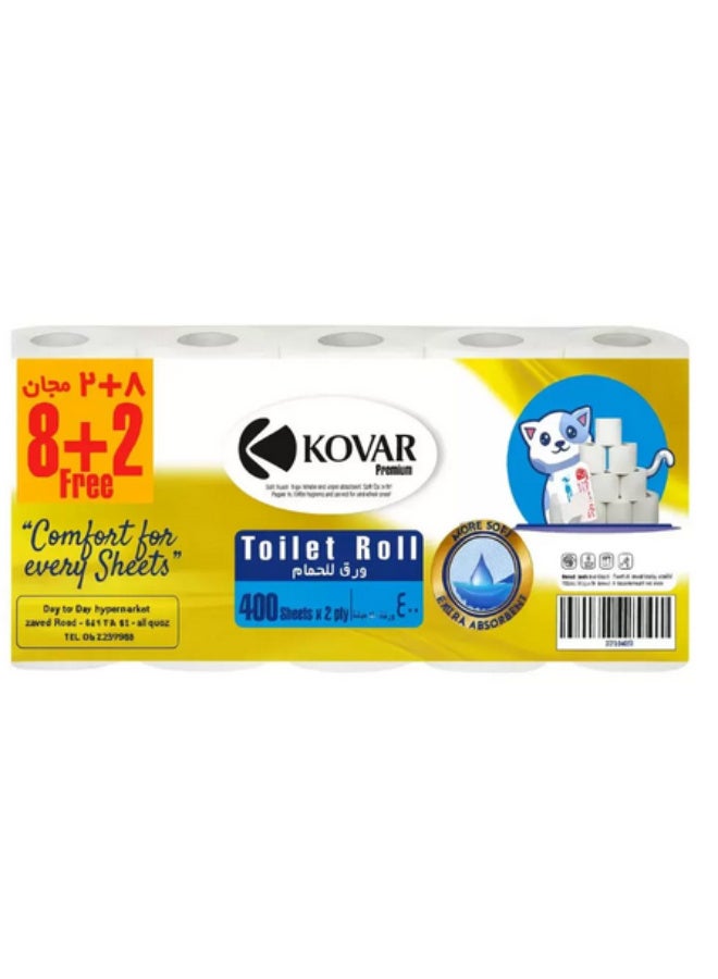 Kovar Thick And Super Absorbent Toilet Roll- 400 SheetsX2 PlyX10pcs