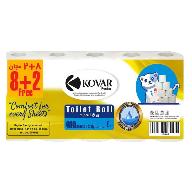 Kovar Thick And Super Absorbent Toilet Roll- 400 SheetsX2 PlyX10pcs