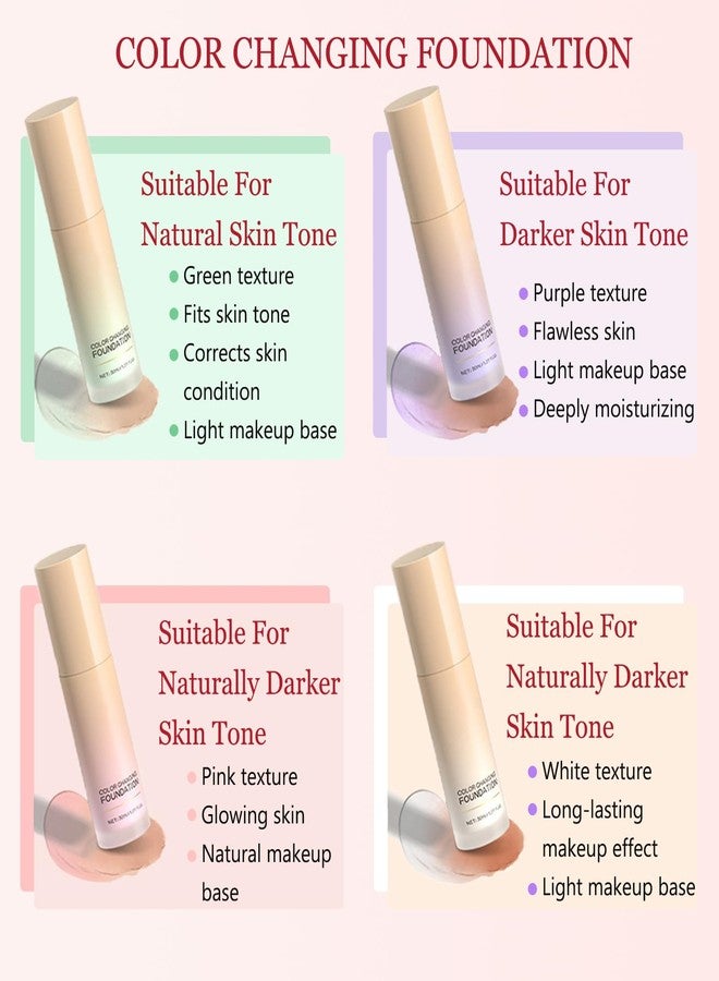 Aaiffey Pink Color Changing Foundation, Skin Tone Color Correcting CC Cream Face Concealer Primer Colors Change Face Makeup Foundation Flawless,Lightweight,Non-Greasy,Hydrating (Pink) - Image 5