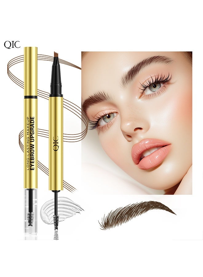 QIC 2 in 1 Brow Pen & Brow Gel- Defined Brows, Microblading Eyebrow Pencil and Clear Brow & Lash Mascara, Eye Brow Shaping and Defining kit for Natural Looking 03#DARK BROWN - Image 2