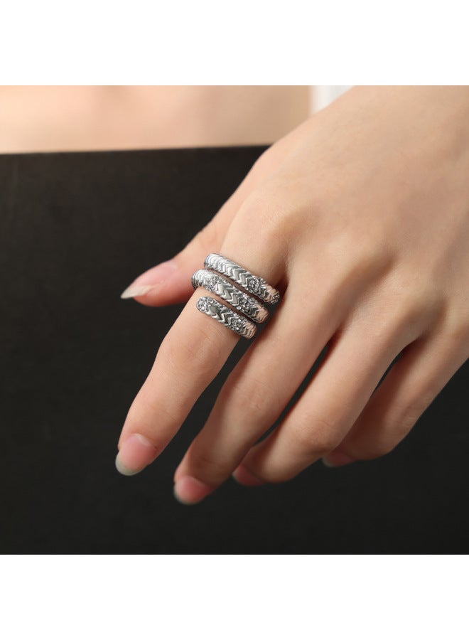 Style Unique elry Blade Chain Shape Diamond-embedded Design Multi-layer Stacked Titanium Steel Open Ring