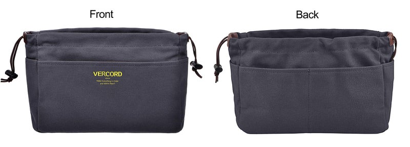 Vercord Canvas Handbag Organizers, Sturdy Purse Insert Organizer Bag in Bag, 10 Pockets Grey Small - Image 4