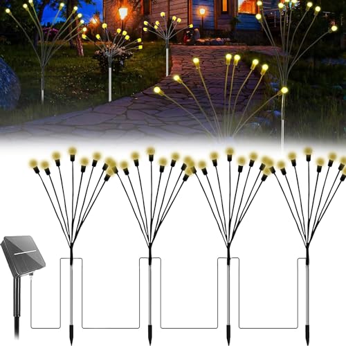 Gigawatts GW-503 5 in 1 Solar Lights 8 LED Outdoor Firefly Starburst Swaying Lamp with 5.5V Panel & Remote Control 1200mAh Battery for Pathway Yard Walkway Patio (Pack of 1, Warm White) - Image 1