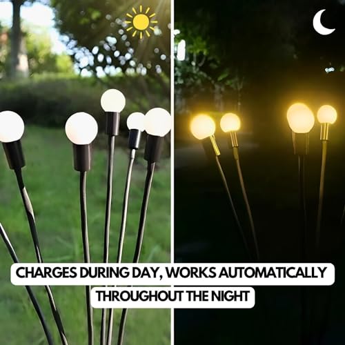 Gigawatts GW-503 5 in 1 Solar Lights 8 LED Outdoor Firefly Starburst Swaying Lamp with 5.5V Panel & Remote Control 1200mAh Battery for Pathway Yard Walkway Patio (Pack of 1, Warm White) - Image 4