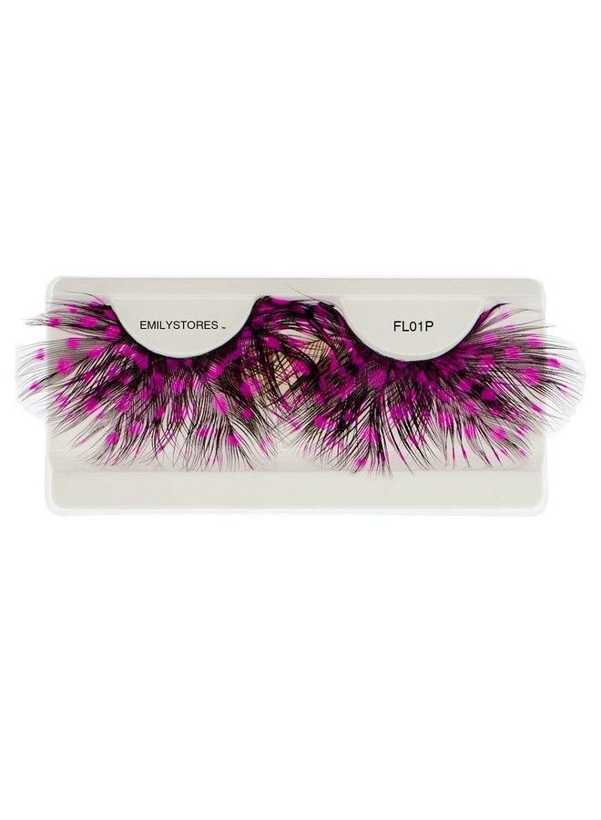 HALLOWEEN LASHES By EMILYSTORES Emilystores Pink Dots Fauxfeather False Eyelashes Halloween Colorful Eye Lashes Extension Tools For Cosplay Makeup Natural Looking Masquerade Party Eyelashes 1 Pair - Image 1