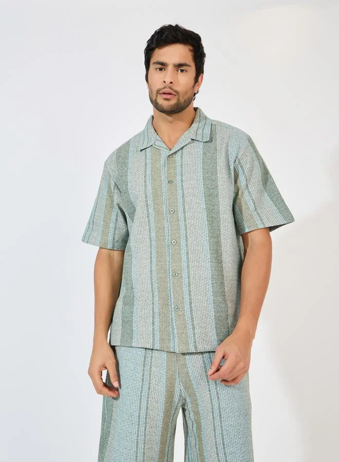 Styli Stripe Knit Resort Relaxed Shirt & Oversize Shorts Co-Ords