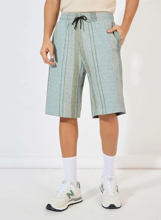 Styli Stripe Knit Resort Relaxed Shirt & Oversize Shorts Co-Ords