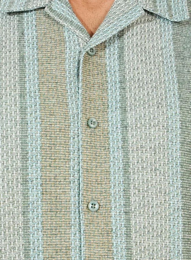 Styli Stripe Knit Resort Relaxed Shirt & Oversize Shorts Co-Ords