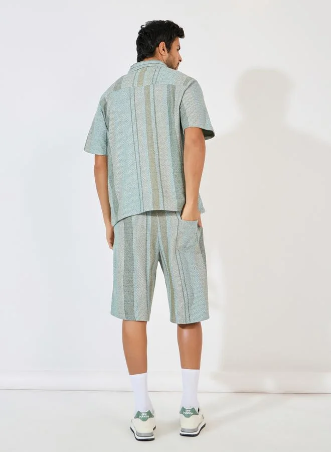 Styli Stripe Knit Resort Relaxed Shirt & Oversize Shorts Co-Ords