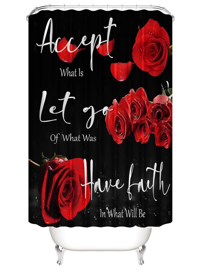 Yddsky 4 Pcs Red Rose Shower Curtain Sets Non-Slip Rugs Bath Mat Toilet Cover U Shaped Mat Thankful Grateful Blessed Black Red Shower Curtain with 12 Hooks Bathroom Set - Image 3