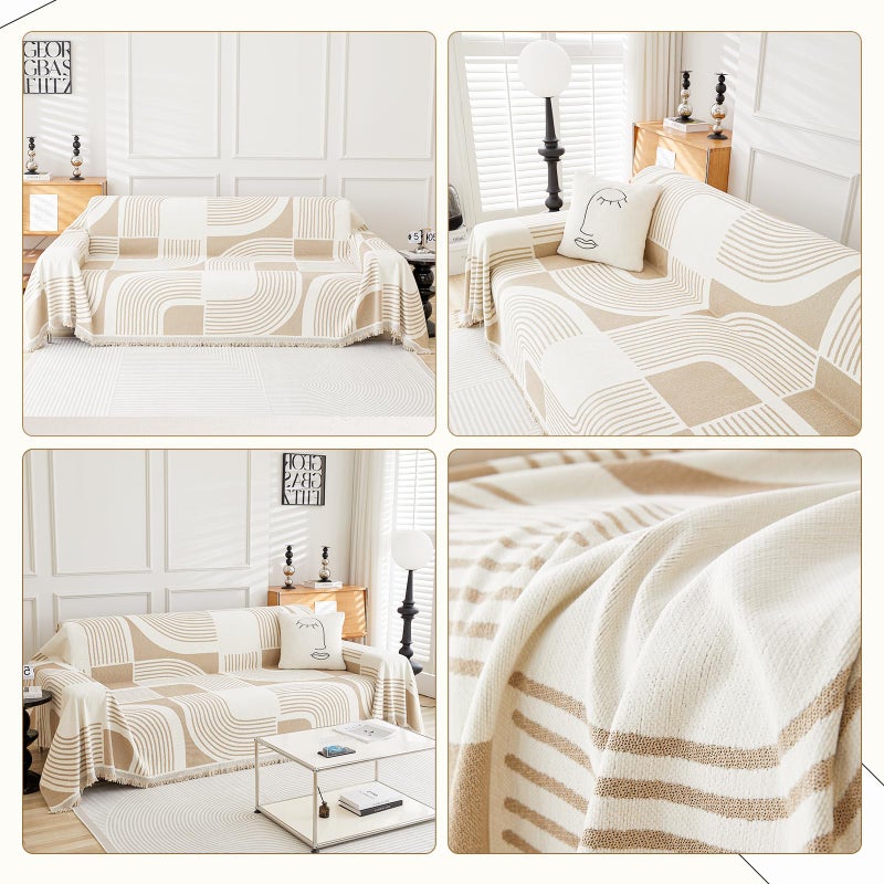 WEYOND Boho Couch Cover Sofa Covers Washable, Chenille Couch Covers for 3 Cushion Couch Sofa Pet Friendly, Bohemian Sofa Slipcovers for Sectional Sofa, Loveseat, 2 3 4 Seater (71" x 102", Khaki) - Image 2