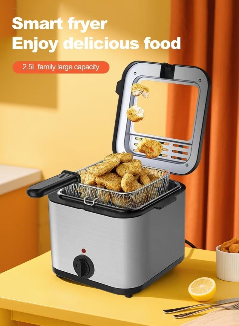 دينكس مقلاة كهربائية سعة 2.5 لتر، تسخين سريع مع غطاء نافذة عرض وسلة سوتيه قابلة للإزالة وسهلة التنظيف - Image 2