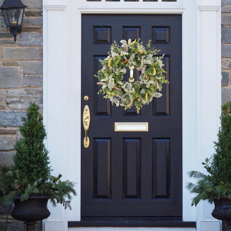Quixem Artificial Greenery Wreath 20IN â€“ Lambâ€™s Ear & Boxwood with Colorful Lavender, Spring & Summer Front Door DÃ©cor, Farmhouse Style Indoor Outdoor Wall Decoration - Image 2