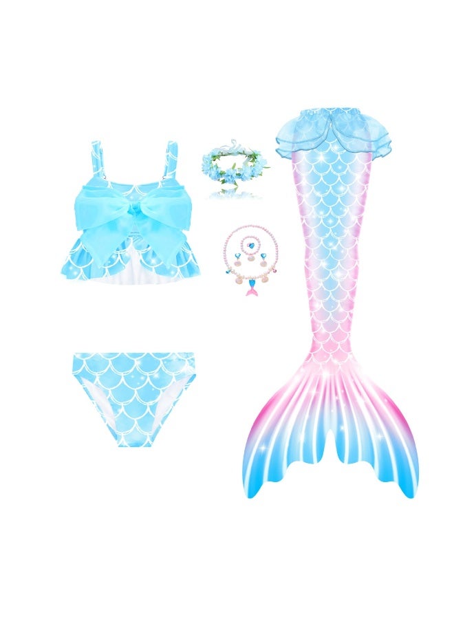 Jorunb Princess Little Mermaid Costume, Princess Dress, Mermaid Tail Fancy Dress Birthday Party Costume for Toddler Little Girls,Mermaid Tail Sets with Head Garland Necklace Earrings  - Image 1