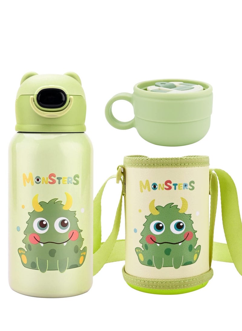 KASTWAVE 500ml Kids Water Bottles with Straw and 3 Lids Insulated Steel Water Bottle with Protective Case Reusable Thermal Water Bottle - Image 1