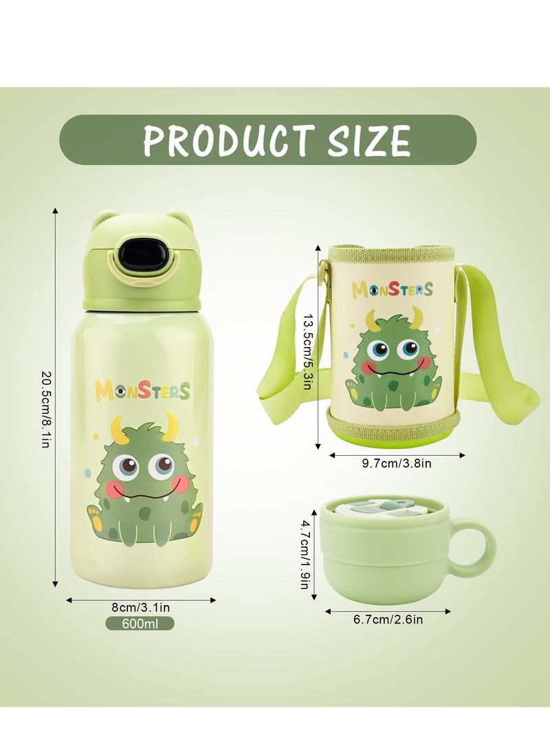 KASTWAVE 500ml Kids Water Bottles with Straw and 3 Lids Insulated Steel Water Bottle with Protective Case Reusable Thermal Water Bottle - Image 5