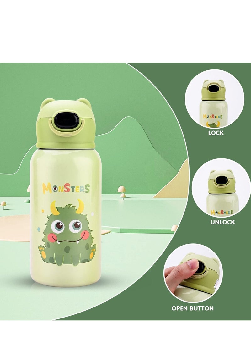 KASTWAVE 500ml Kids Water Bottles with Straw and 3 Lids Insulated Steel Water Bottle with Protective Case Reusable Thermal Water Bottle - Image 3