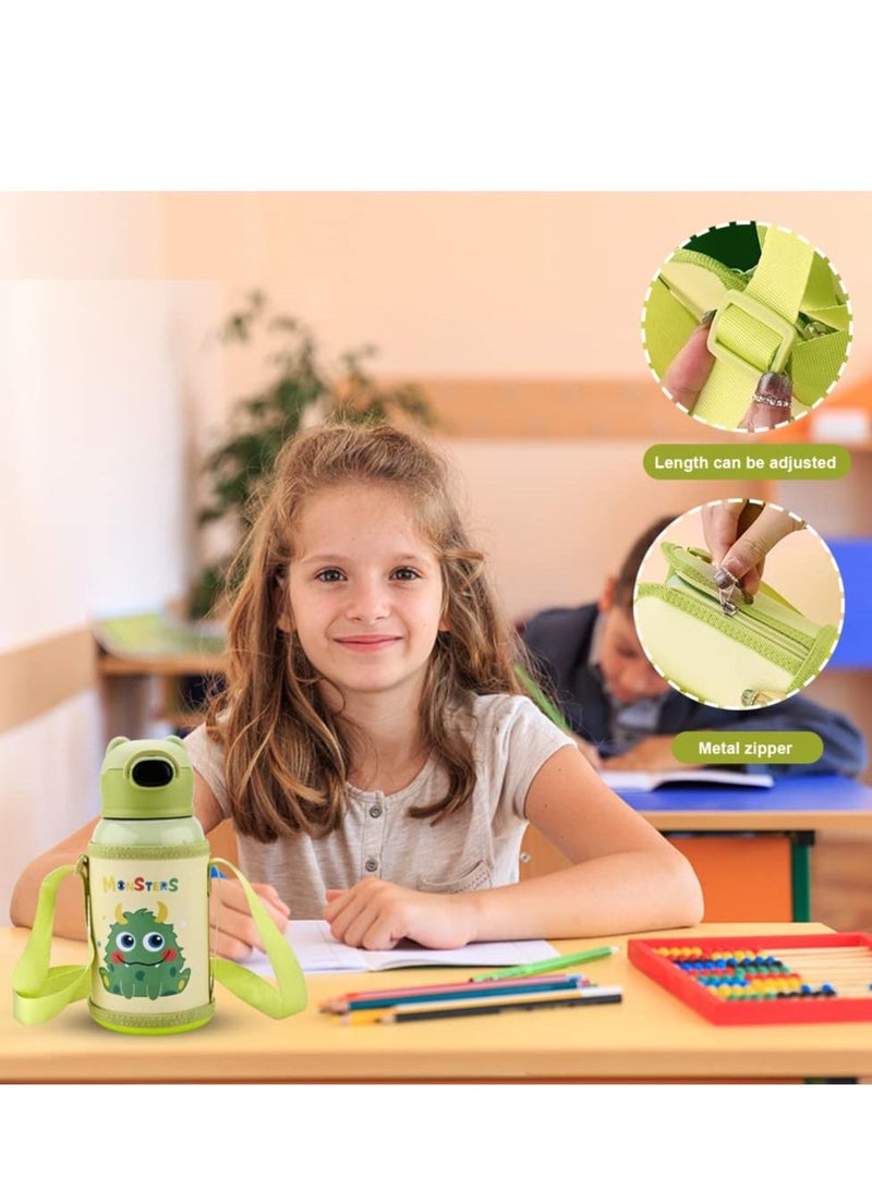 KASTWAVE 500ml Kids Water Bottles with Straw and 3 Lids Insulated Steel Water Bottle with Protective Case Reusable Thermal Water Bottle - Image 2