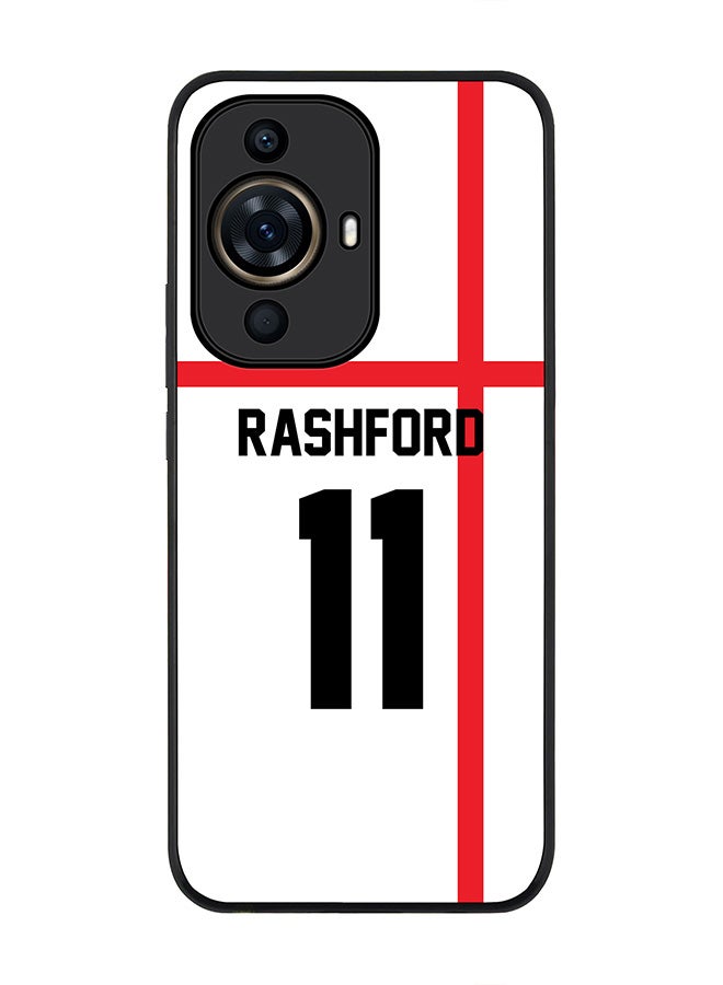 Stylizedd Rugged Black Edge case for Huawei nova 11 Pro, Slim fit Soft Flexible Rubber Edges Anti Drop Cover - Football Team - England, Player Name - Rashford - Image 1