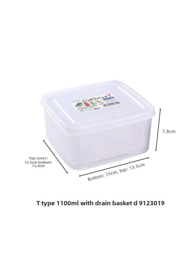 Refrigerator Fresh-keeping Box Kitchen Food Sealed Box Plastic Food Grade Lunch Box Frozen Fruit And Vegetable Refrigerator Storage Box-Specifications:T Type-9123019(1100ml With Drain Frame Suitable For Fruits)  - Image 1