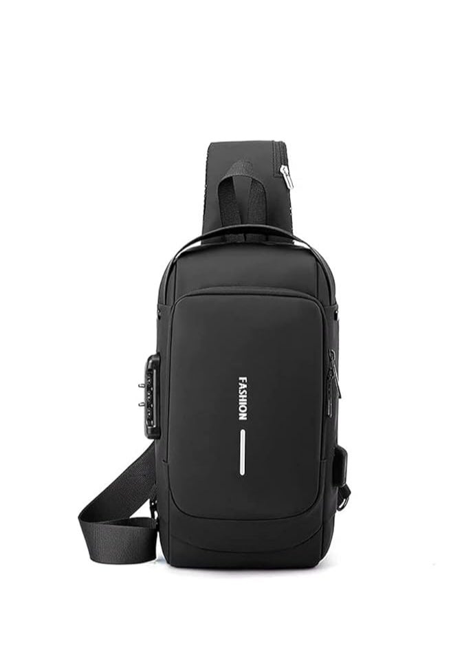 MXM Crossbody Sling Bag Shoulder Backpack, Anti-theft Chest Waterproof Bag One Strap Sling Bags with USB Charging Port for Hiking Cycling Travelling Outdoor.  ( Black )  - Image 1