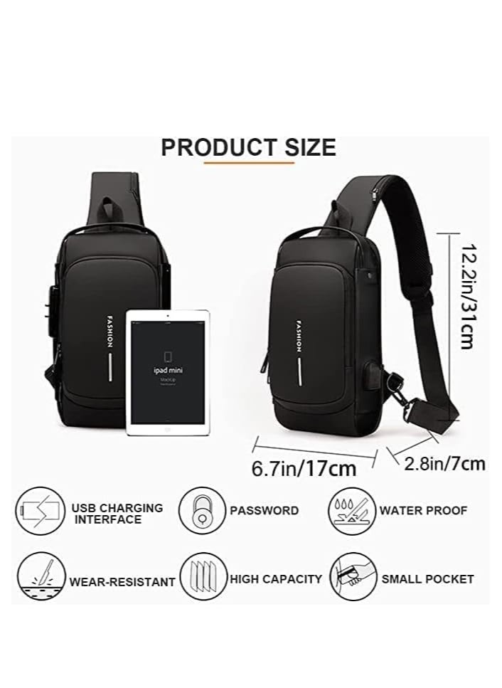 MXM Crossbody Sling Bag Shoulder Backpack, Anti-theft Chest Waterproof Bag One Strap Sling Bags with USB Charging Port for Hiking Cycling Travelling Outdoor.  ( Black )  - Image 2